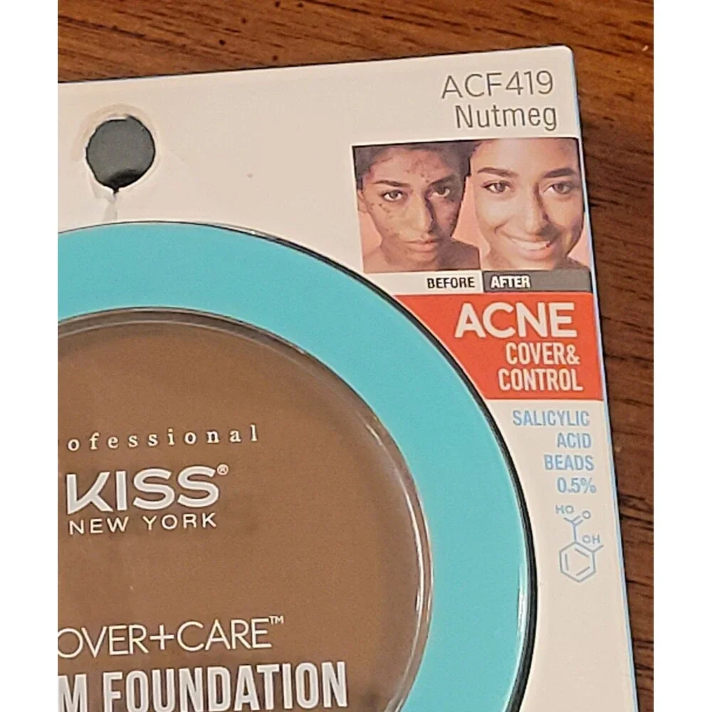 Kiss New York Cover + Care Cream Foundation ACF419 NUTMEG Acne Salicylic Acid